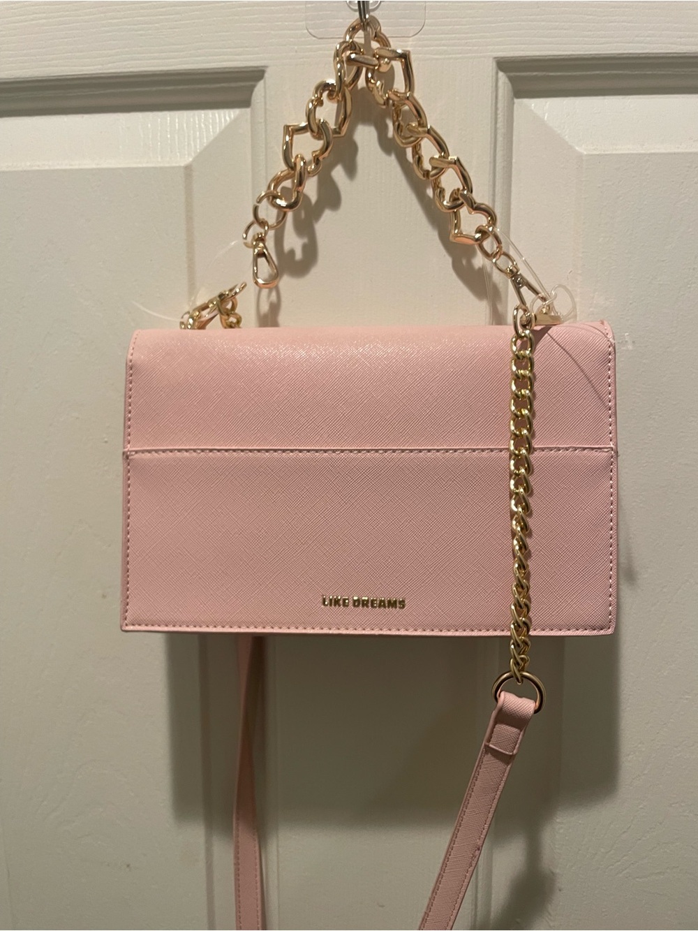 Pink Crossbody Shoulder Bag with Gold Chain